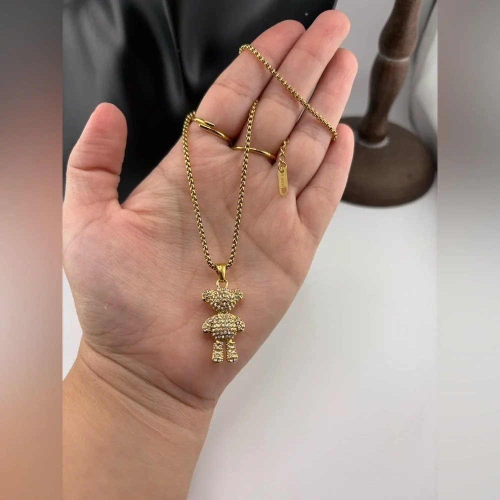 Gold Teddy Bear Pendant Necklace ✨